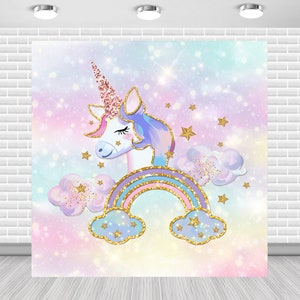 Simpatico unicorno colore arcobaleno sfondo festa di compleanno per bambini decorazione per baby shower dackground bambini nascita fotografia decorazioni di scena