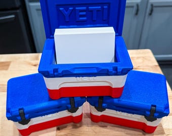 YETI Cooler USA Red White & Blue Business Card Holder | 1/5 Scale Patriotic Desk Organizer | 4th of July Office Decor | American Flag Gift