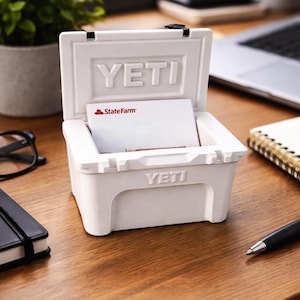 Mini Cooler Business Card Holder Desk Organizer | Small Storage Box | Office Desk Accessory | Gift for Coworkers Entrepreneurs