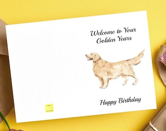 Bem-vindo ao seu cartão de aniversário de anos dourados // Cartão de aniversário fofo // Cartão de aniversário do Golden Retriever // Interior em branco // Download instantâneo