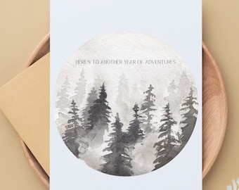 Birthday Card // Here's to Another Year of Adventures // Forest Birthday Card // Watercolor Design // Digital Print //