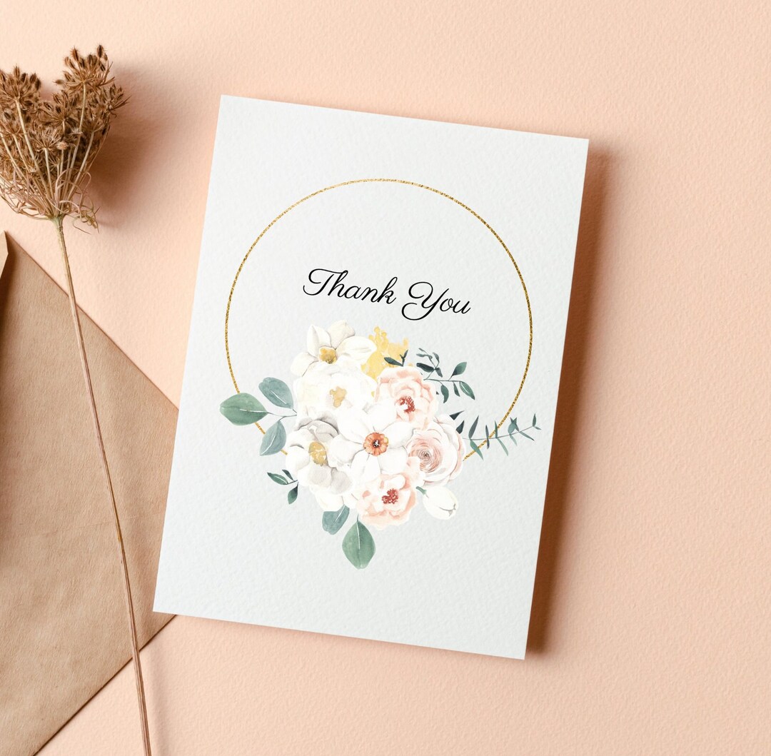 Boho Thank You Card // Simple // Floral // Geometric Pattern // Blank ...