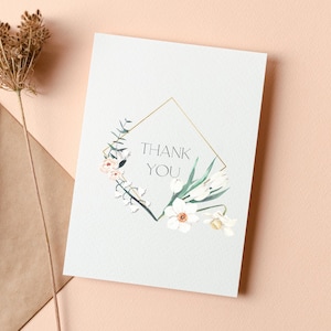 Simple Boho Thank You Card // Geometric Design // Floral // Cute // Instant Digital Download // Blank Inside image 1