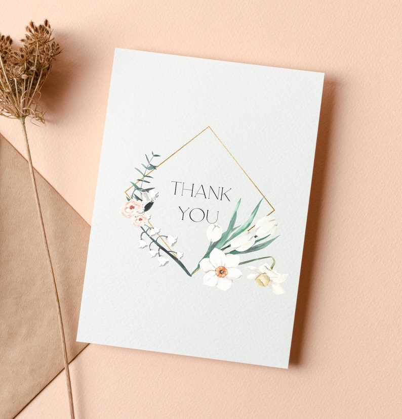 Simple Boho Thank You Card // Geometric Design // Floral // Cute // Instant Digital Download // Blank Inside image 1