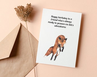 Happy Birthday! Pounce on life’s adventures // Fox // Instant Digital Download // Blank Inside // Watercolor