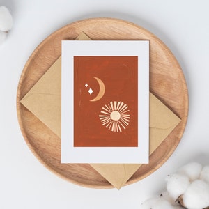 Sun and Moon Abstract Card // Cute Boho Card // Blank Inside // Instant Digital Download