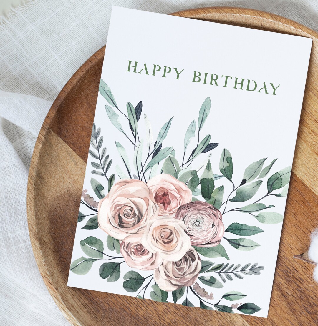 Birthday Card // Instant Digital Download // Floral // Watercolor ...