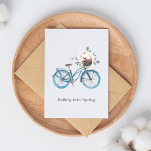 Rouler au printemps // Carte de voeux de printemps // Vide à l'intérieur // Téléchargement numérique instantané // Carte de vélo mignonne