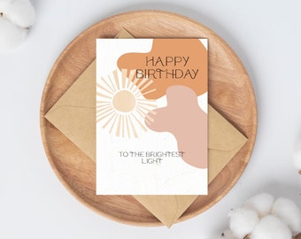 Happy Birthday to the Brightest Light // Birthday Card // Instant Digital Download // Blank Inside // Cute Birthday Card