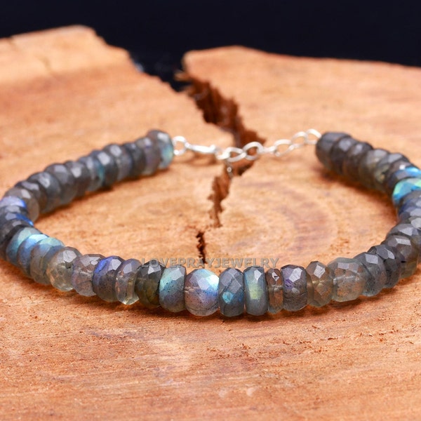 Flashy Labradorite Gemstone Healing Strength Bracelet-Calming Grounding Spiritual Protection Meditation Anxiety Stress Relief Bracelet