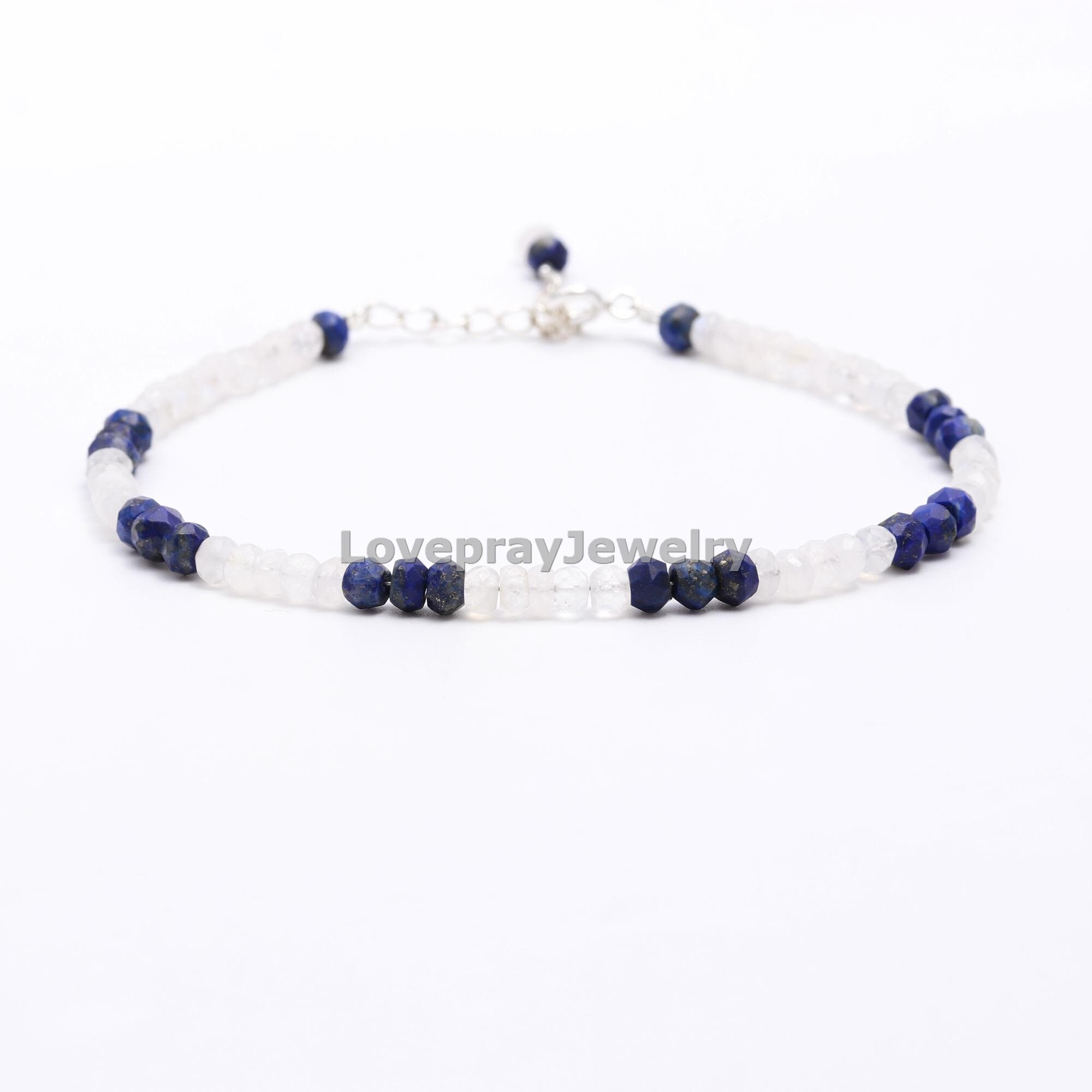 ラピスラズリとレインボームーンストーンのブレスレット：ファセット