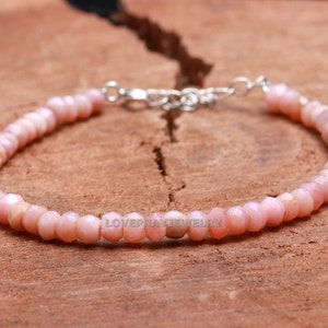 Bracciale opale rosa, bracciale con perline Rondelle sfaccettate opale rosa naturale del Perù, delicati gioielli fatti a mano per le donne, regalo della pietra portafortuna di ottobre