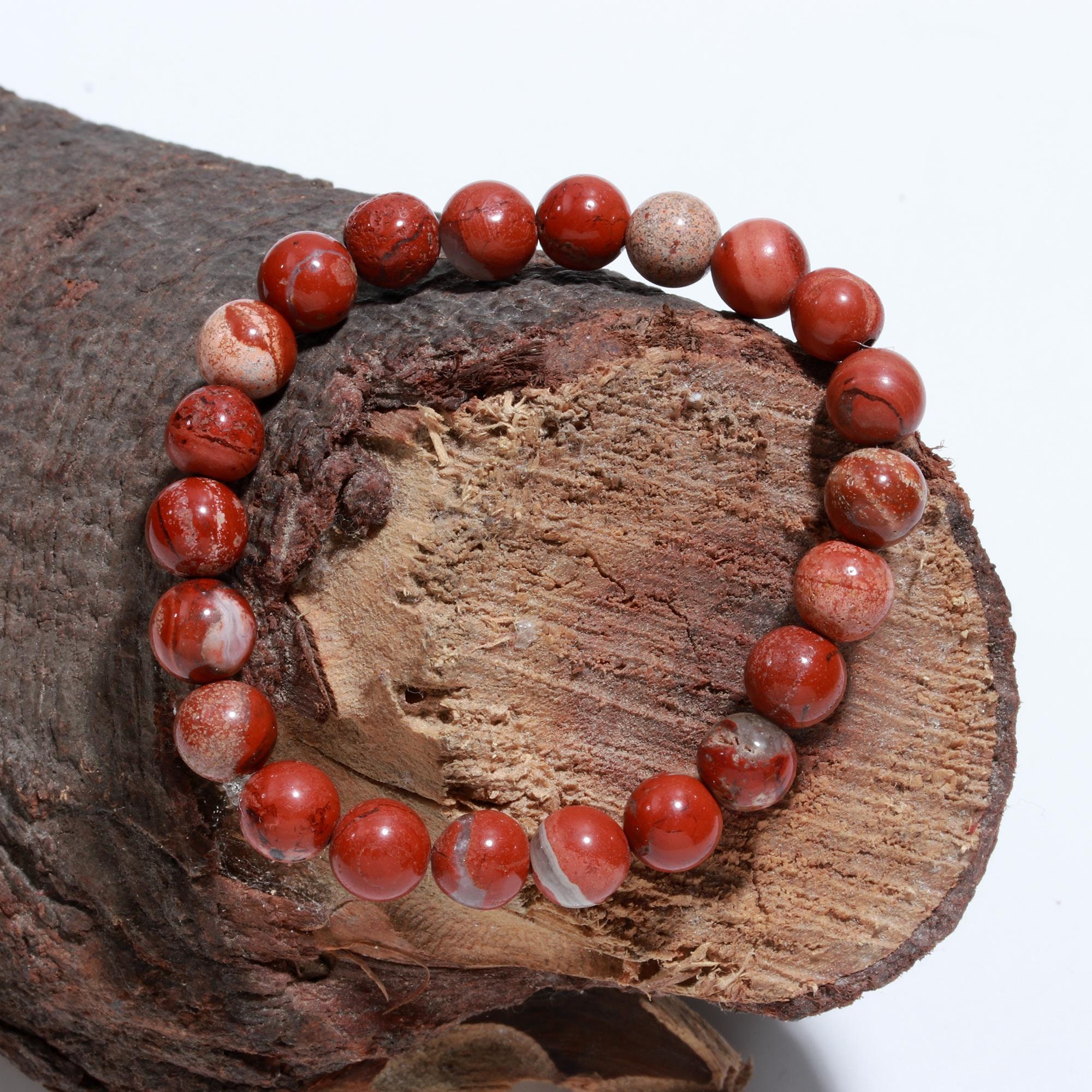 Red Jasper Beaded Bracelet: 8mm Smooth Gemstone, Positive Energy