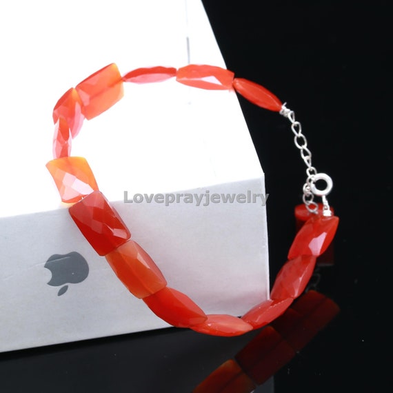 Carnelian Bracelet, Natural Carnelian Faceted Chicklet