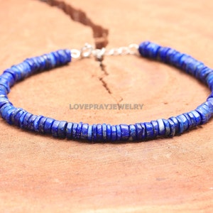 Lapis Lazuli Bracelet, Natural Blue Lapis Lazuli Smooth Heishi Tyre Beaded Bracelet,Semi Precious Stone Beads,September Birthstone,Gift