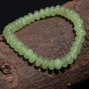 High-Quality Prehnite Bracelet, Natural Prehnite Smooth Rondelle Gemstone Beaded Bracelet, Stretchy Bracelets, Green Stone Beads, Women Gift