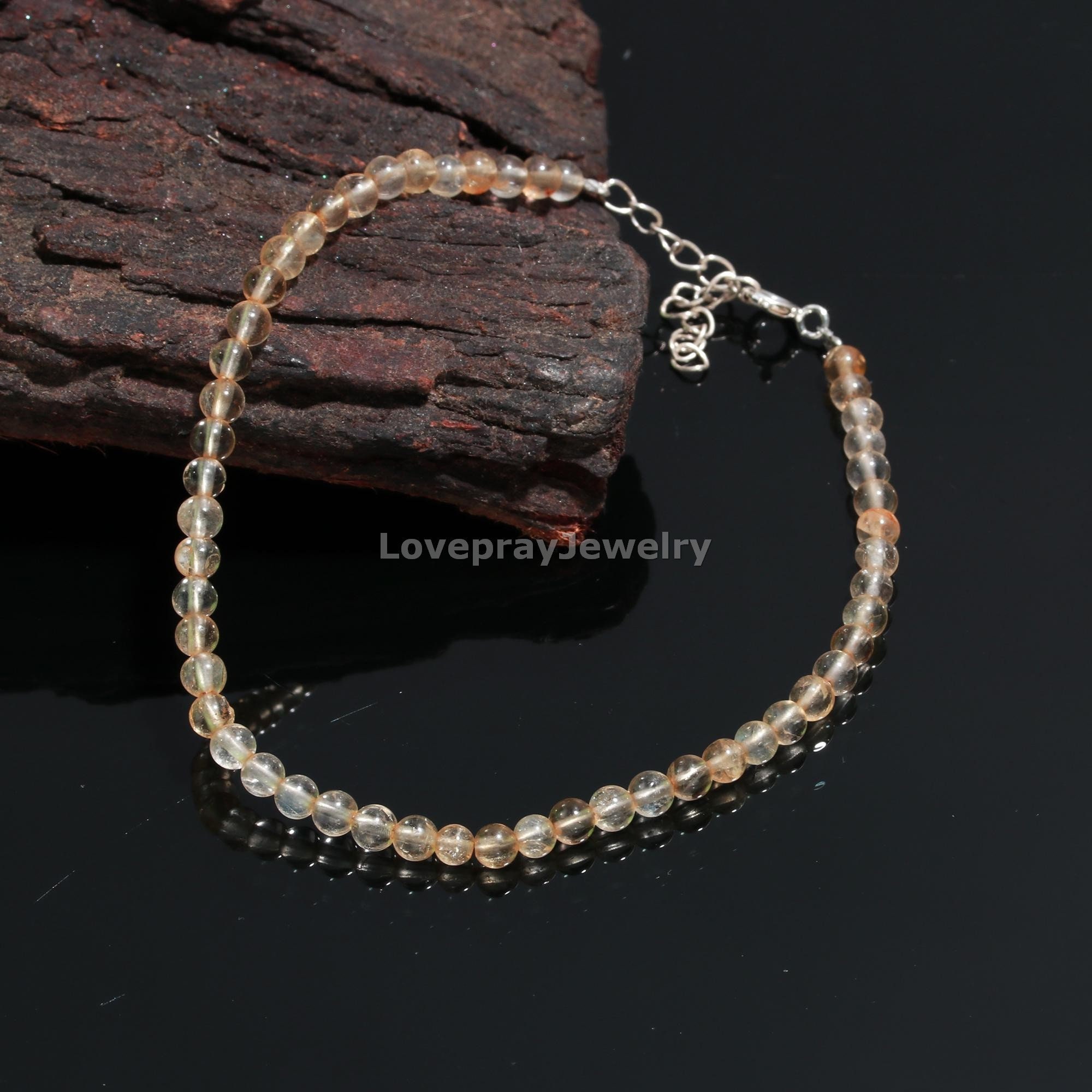 Citrine Bracelet, Natural Cirine Smooth Round Beaded Bracelet,aaa