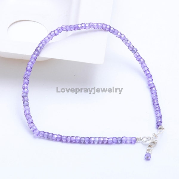 Purple Zircon Bracelet, AAA Natural Purple Zircon Faceted Round Beaded Bracelet, Perle Dainty Blue Zircon Jewelry Wrist Bands Stone Bracelet