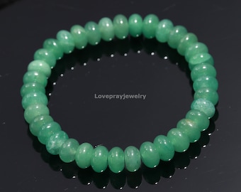 Green Aventurine Bracelet, Green Aventurine Smooth Rondelle Gemstone Beaded Bracelet, Handmade Jewelry, Healing Crystal Bracelet