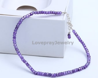 AAA Purple Zircon Bracelet: Faceted Rondelle Sterling Silver Jewelry