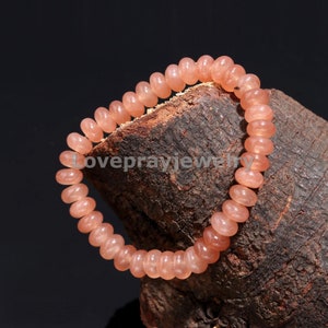 Peach Moonstone Bracelet, Peach Moonstone Quratz Smooth Rondelle Gemstone Beaded Bracelet, Healing Gemstone Jewelry, Lovely Bracelet, Gift