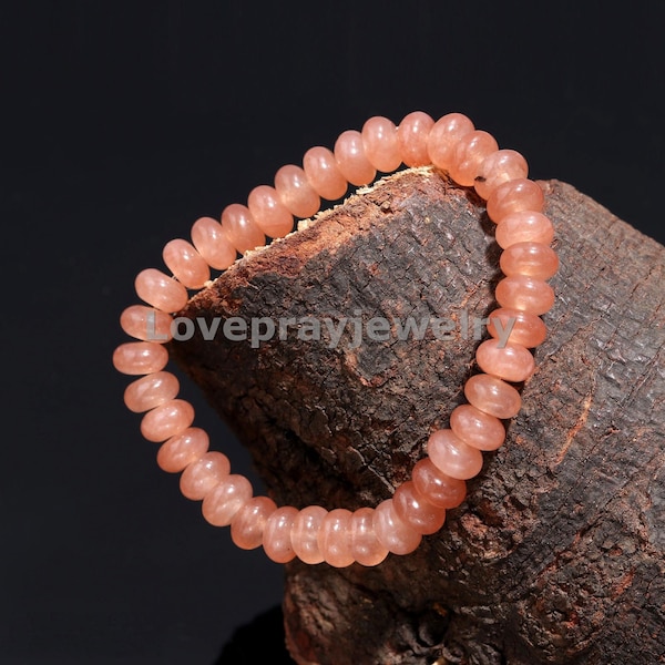 Peach Moonstone Bracelet, Peach Moonstone Quratz Smooth Rondelle Gemstone Beaded Bracelet, Healing Gemstone Jewelry, Lovely Bracelet, Gift