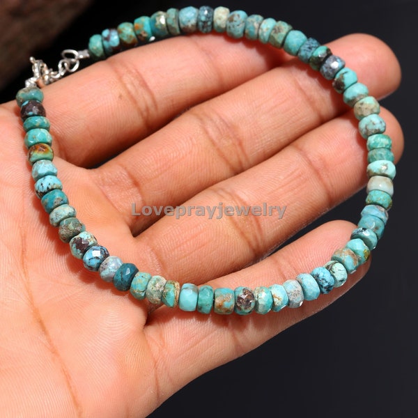 Bracelet turquoise d'Arizona AAA, bracelet de perles de pierres précieuses rondelles à facettes de 4-5 mm, cadeau bracelet kingman turquoise/bracelet de pierres de naissance de décembre