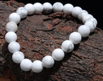 Natural Howlite Bracelet: Smooth Round Gemstone Beads (7-9 mm)