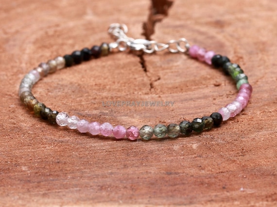 Sterling Silver Natural Multi-Color Tourmaline Bead Anklet Sterling Silver Natural Multi-Color Tourmaline Bead Anklet