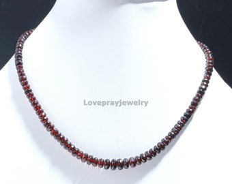 Mozambique Garnet Necklace, Natural Mozambique Garnet Faceted Rondelle Beaded Necklace, Pretty Red Beaded Garnet Women Necklace Gift For Mom