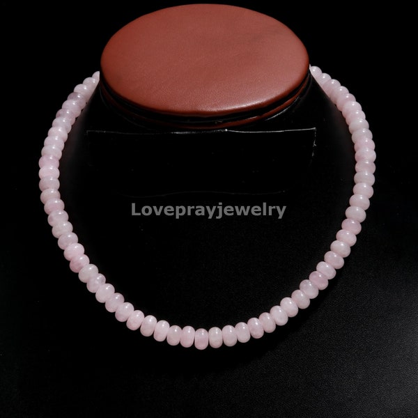Rose Quartz Necklace, 8mm Smooth Rondelle Gemstone Beaded Necklace, Stone Of Heart, Postive Stone, Handmade Necklace for Women's