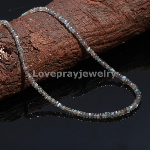 AAA Labradorite Beaded Necklace: Natural Rondelle Gemstone, 15 Inch