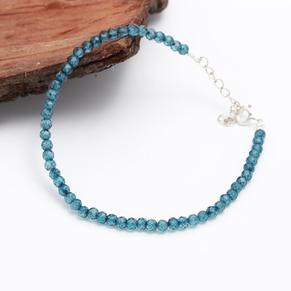 Pulsera de topacio azul de Londres, pulsera de cuentas redondas facetadas de topacio azul de Londres con revestimiento AAA, pulsera de topacio facetado - recubierta de cuentas de topacio