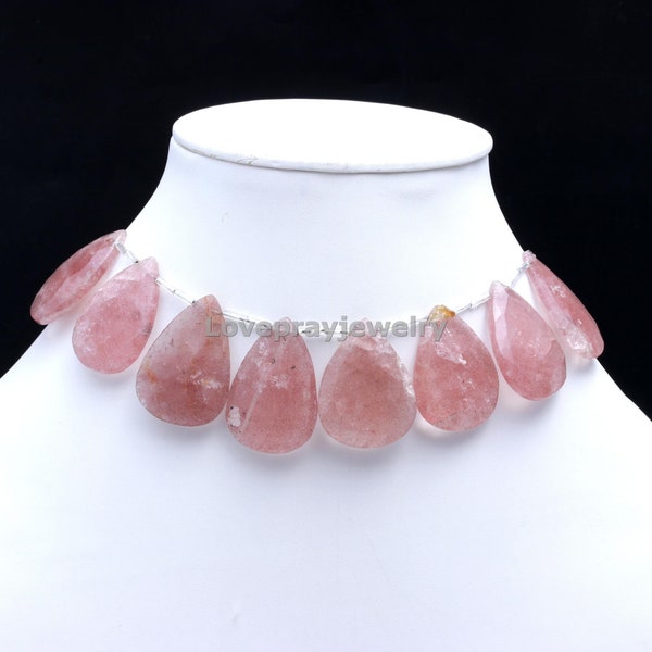 Collier quartz fraise, délicat collier de perles goutte poire à facettes quartz fraise, collier cristal de quartz solaire taille libre, cadeau