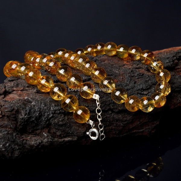 Collier citrine naturelle, collier de perles rondes lisses citrine, collier avec breloques bohème guérisseurs en cristal, belles perles unies topazes dorées, cadeau