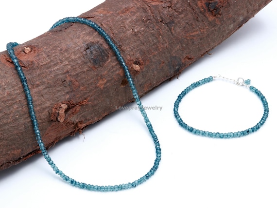 London Blue Topaz Necklace and Bracelet Set: Faceted Rondelle Jewelry