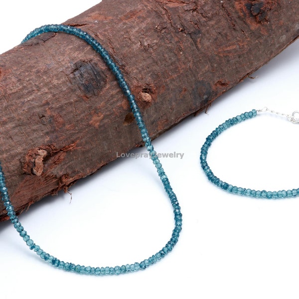 FREE BRACELET ! London Blue Topaz Bracelet And Necklace, Coated London Topaz Faceted Rondelle Beaded Jewelry, 4 mm Blue Crystal Topaz Beads