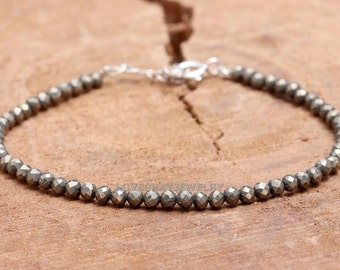 Pulsera de pirita facetada: plata de ley 925, piedra natal de junio