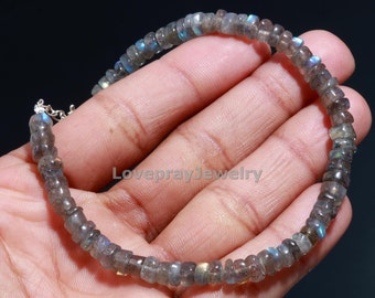 AAA Labradorite Heishi Bracelet: Blue Flash Gemstone, Handmade