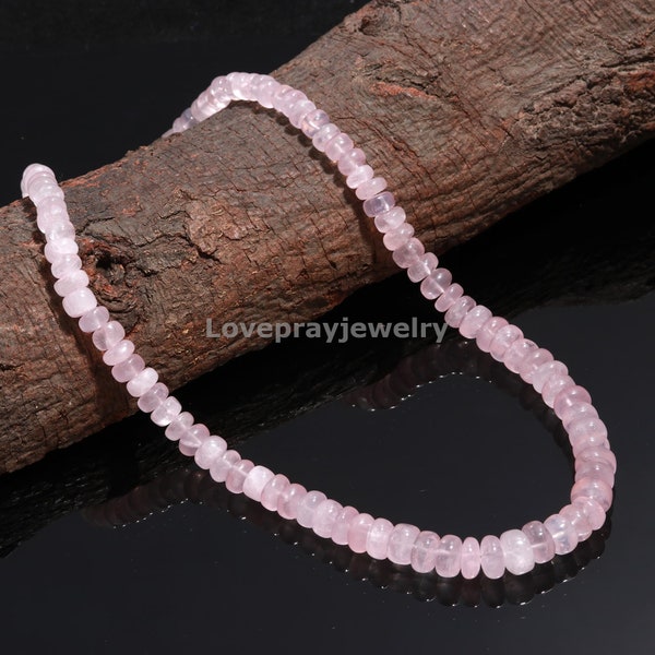 Collar de cuentas de cuarzo rosa: Piedra preciosa natural en forma de rondel, joyería ajustable.