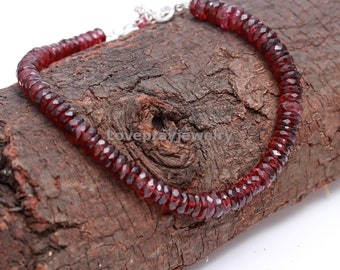 AAA Red Garnet Bracelet, Natural Garnet Faceted Heishi Tyre Beaded Bracelet, 6 - 7mm Love and Friendship Bracelet, Sterling Silver Jewelry