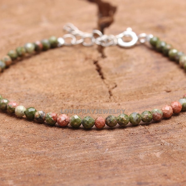 Unakite Bracelet - Faceted Round Beads - Beaded Bracelet, Handmade Jewelry, Healing Crystal Bracelet, Unakite Mini Earthegy, Unakite Jasper