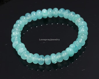 Handmade Aquamarine Quartz Rondelle Bracelet: Delicate Gemstone Jewelry
