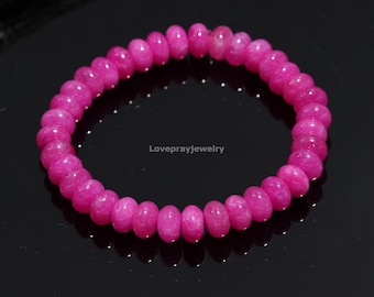 Pink Chalcedony Bracelet: Rondelle Gemstone Beads, October Birthstone
