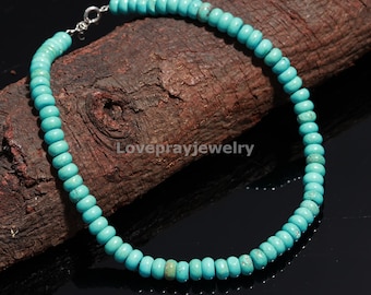 Genuine Turquoise Quartz Necklace, Turquoise Quartz Smooth Rondelle Gemstone Beaded Necklace, Energy Stone Necklace, Dainty Necklace, Gift
