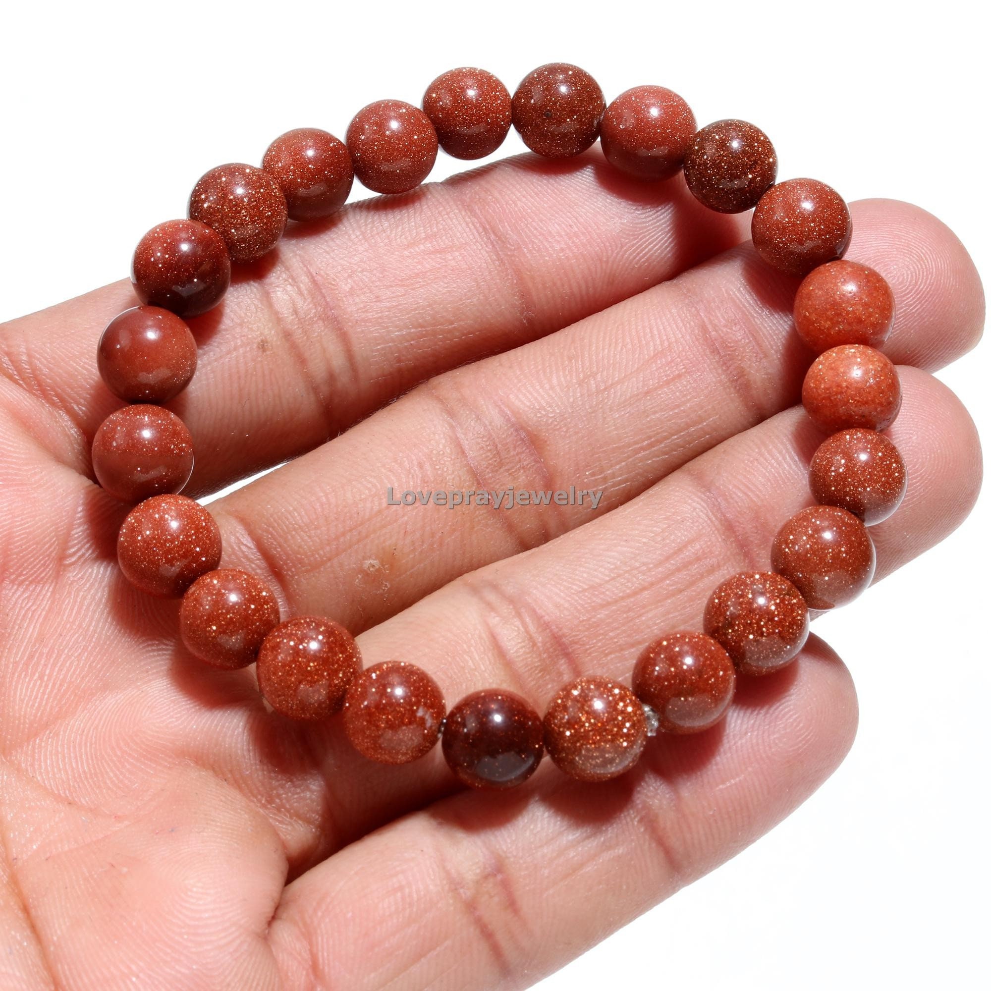 ゴールデンサンストーンブレスレット：8mmの滑らかな宝石ビーズ