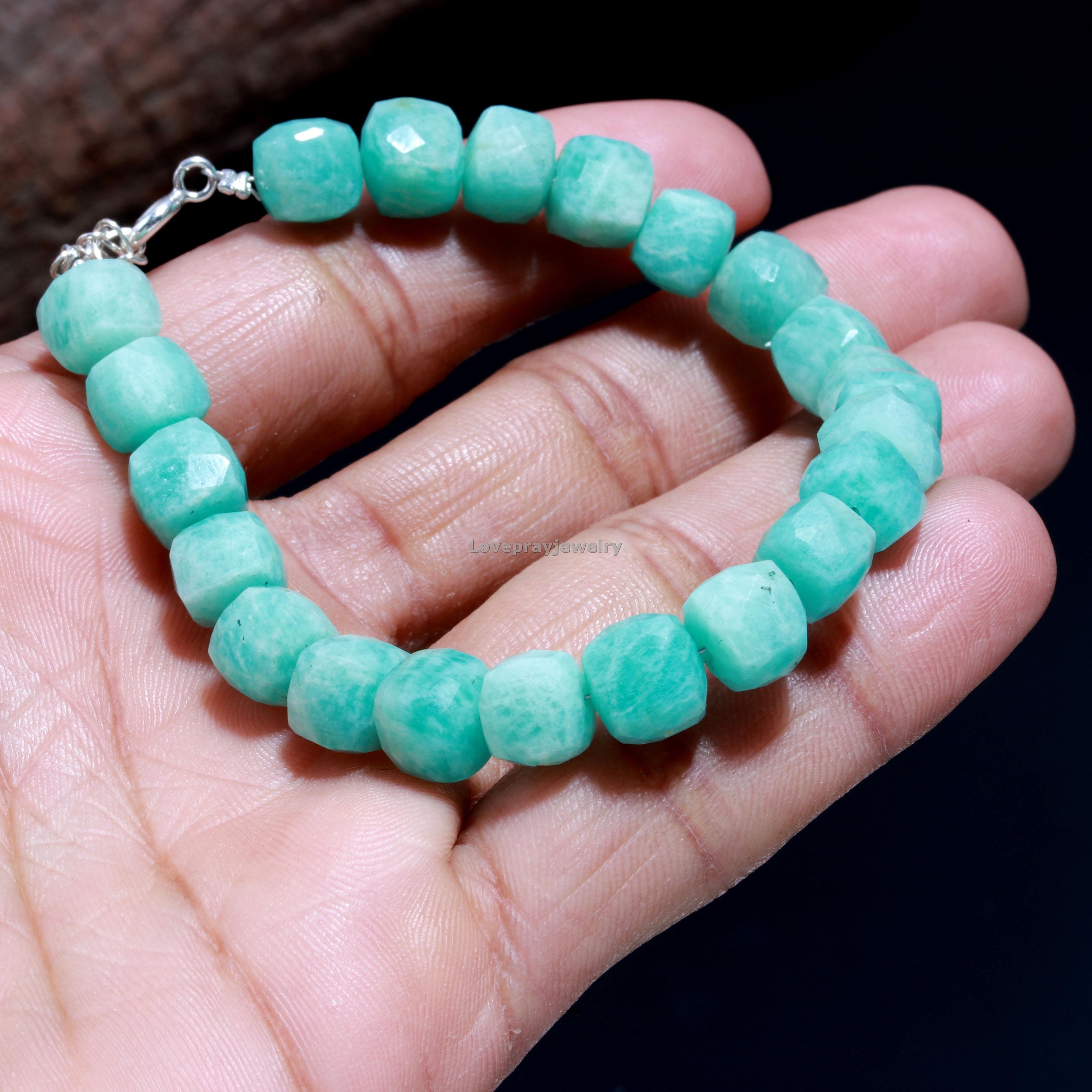 Bracciale In Amazzonite Naturale – Sfere Sfaccettate Da 4 Mm – Pietra Verde E Blu – Elastico, Fatto A Mano – Lunghezza 18 Cm