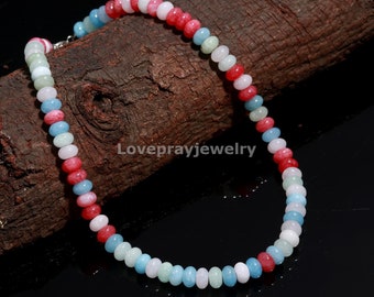 Multi Aquamarine Quartz Necklace: Rondelle Gemstone Beads, 15 Inch