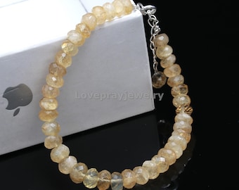 Faceted Citrine Rondelle Bracelet: 7mm Gemstone Beaded Bracelet