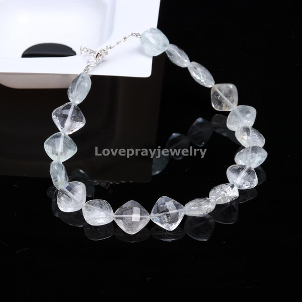 White Topaz Bracelet , AAA+ Natural White Topaz Faceted Cushion Shape Beaded Bracelet, Crystal Light Weight Bracelet, Handmade Bracelet,Gift